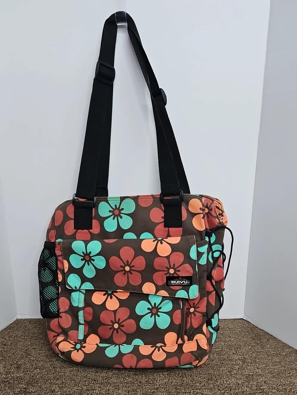 Kavu ShoulderComputer Tote Bag Floral Brown Pattern 13x15 - Picture 1 of 7